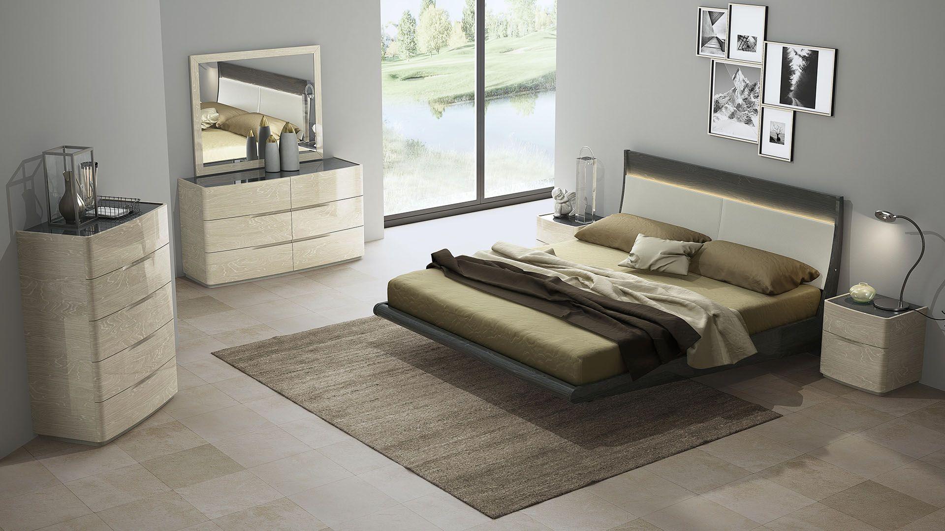 Contemporary, Modern Platform Bedroom Set P111-BED-EK P111-BED-EK -Set-6 in Gray, Light Walnut PU
