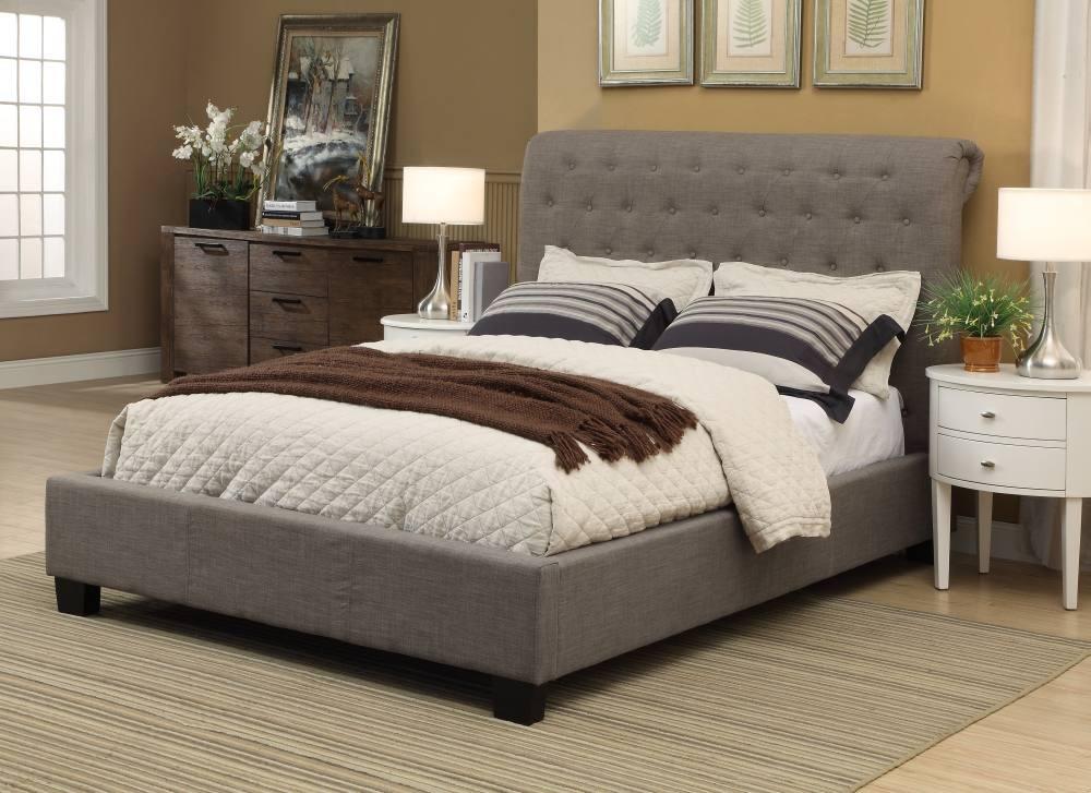 Contemporary Platform Bed ROYAL 3ZH3L611 in Gray Linen