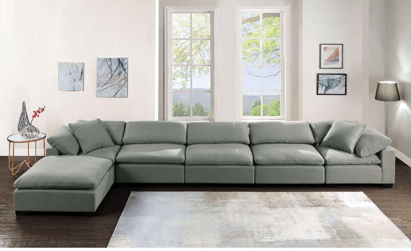 Contemporary, Modern Modular Sectional Sofa Kerry 53705-Sec Kerry in Light Gray Linen