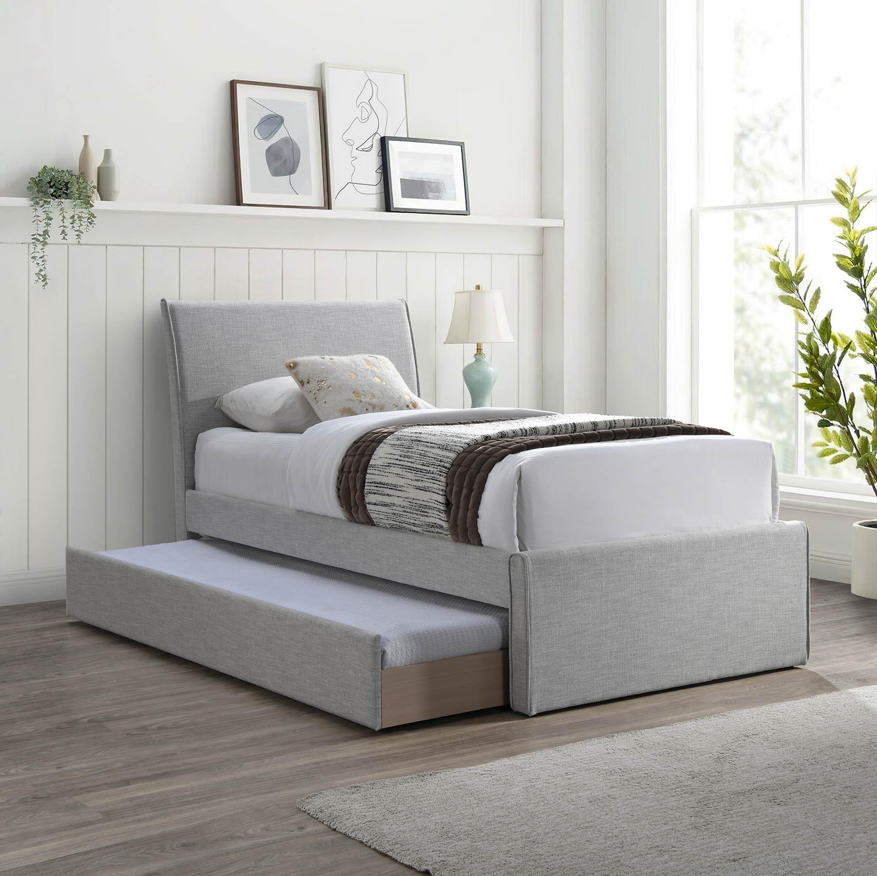 

    
Gray Linen Twin Trundle Bed MYLES B1261Grey-T Meridian Contemporary Modern
