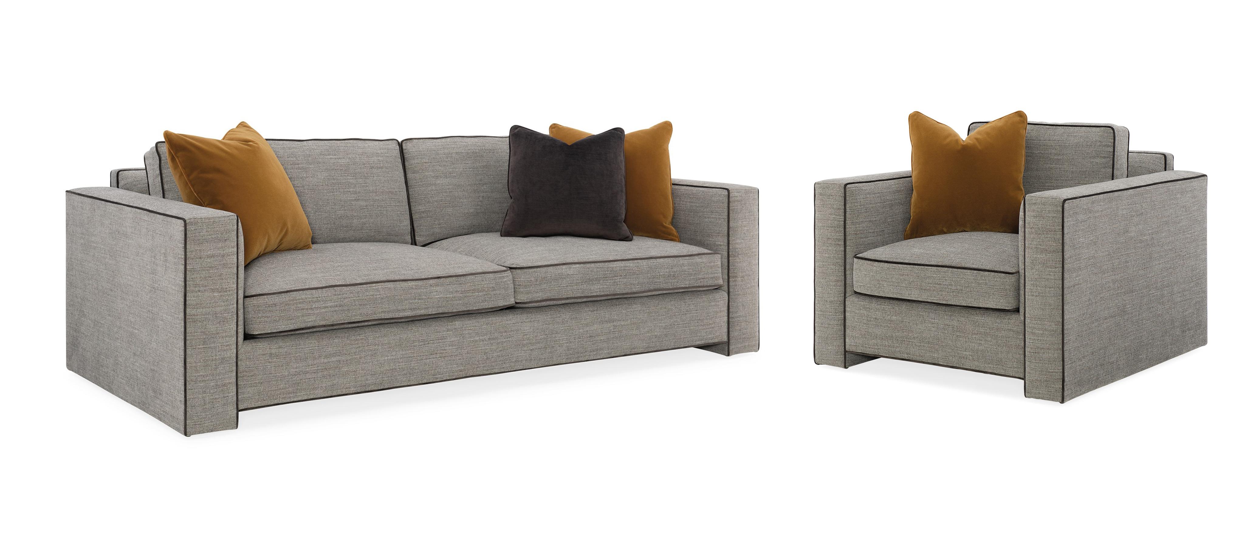 Contemporary Sofa Set WELT PLAYED UPH-019-016-A-2PC in Dark Gray Fabric