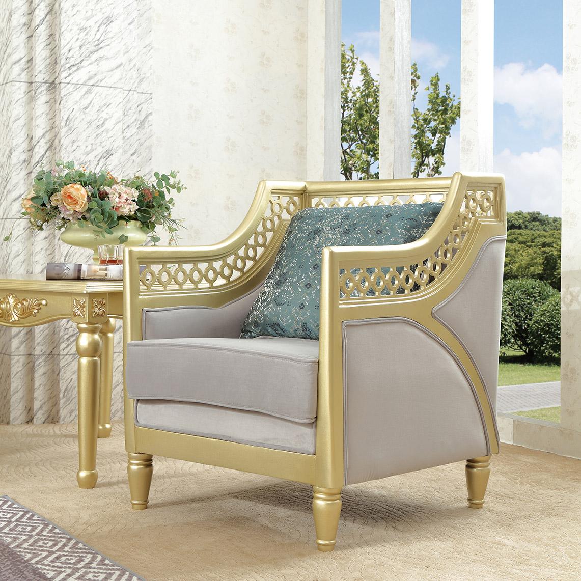 

    
Gray Fabric & Metallic Gold Loveseat Set 2Pcs Traditional Homey Design HD-2063
