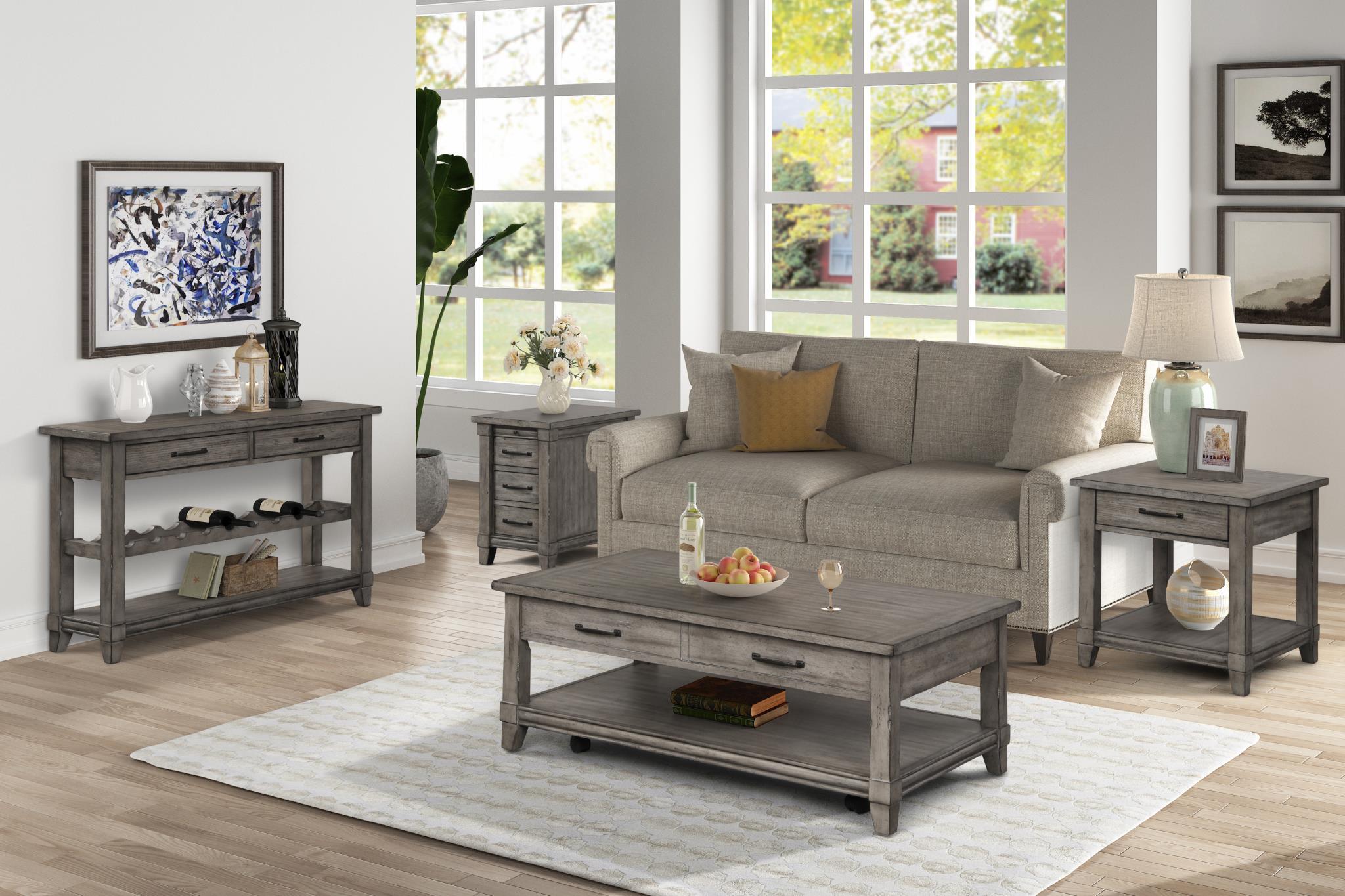 

    
Gray Oak Coffee Tables Set by Bernards Furniture Rustic 1284-001-4pcs
