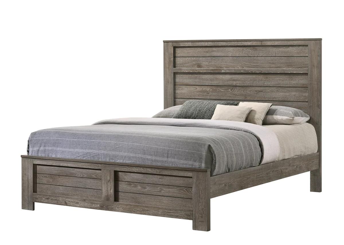 Transitional, Farmhouse Panel Bed Bateson B6960-K-Bed in Brown Oak and Grey 
