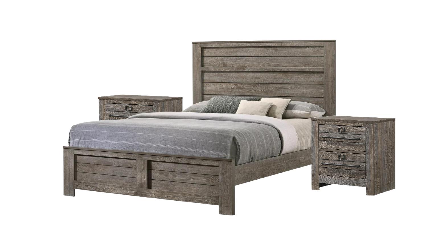Transitional, Farmhouse Panel Bedroom Set Bateson B6960-K-Bed-3pcs in Brown Oak and Grey 