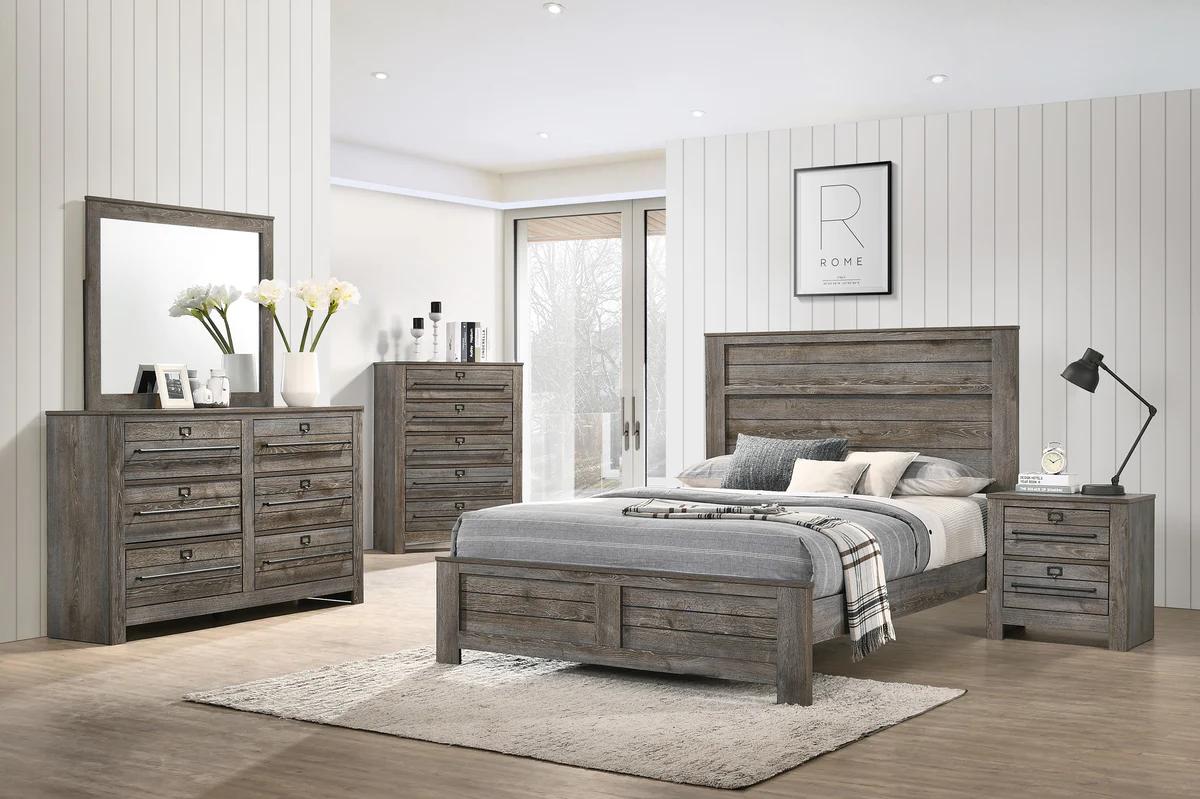 Transitional, Farmhouse Panel Bedroom Set Bateson B6960-Q-Bed-6pcs in Brown Oak and Grey 