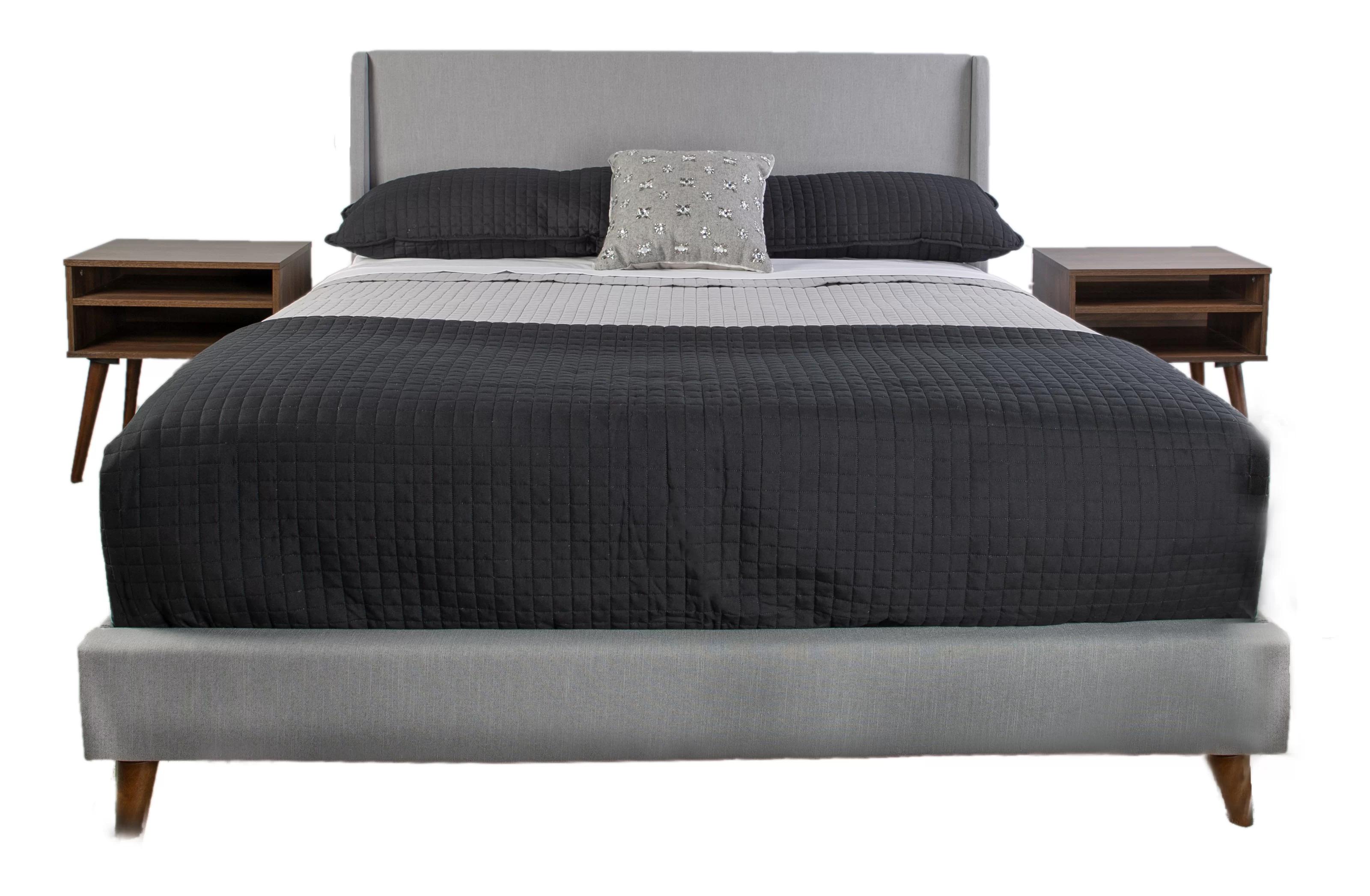 Modern, Transitional Bed and 2 Nightstands Set Maddison 1182DS-110 1182DS-110HKN-3pcs in Gray Velvet