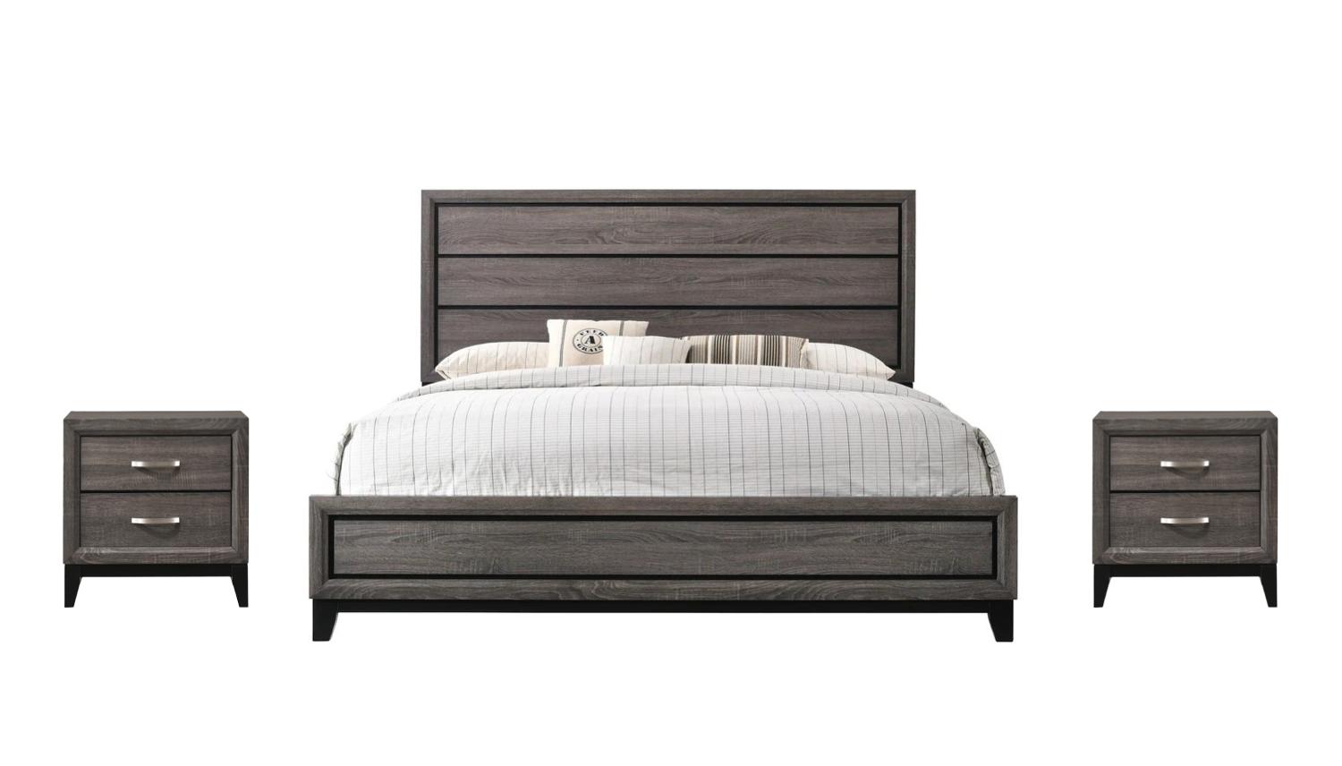 Contemporary, Simple Panel Bedroom Set Akerson B4620-CK-Bed-3pcs in Gray 