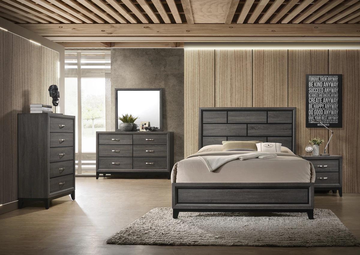 Contemporary, Simple Panel Bedroom Set Akerson B4620-CK-Bed-5pcs in Gray 