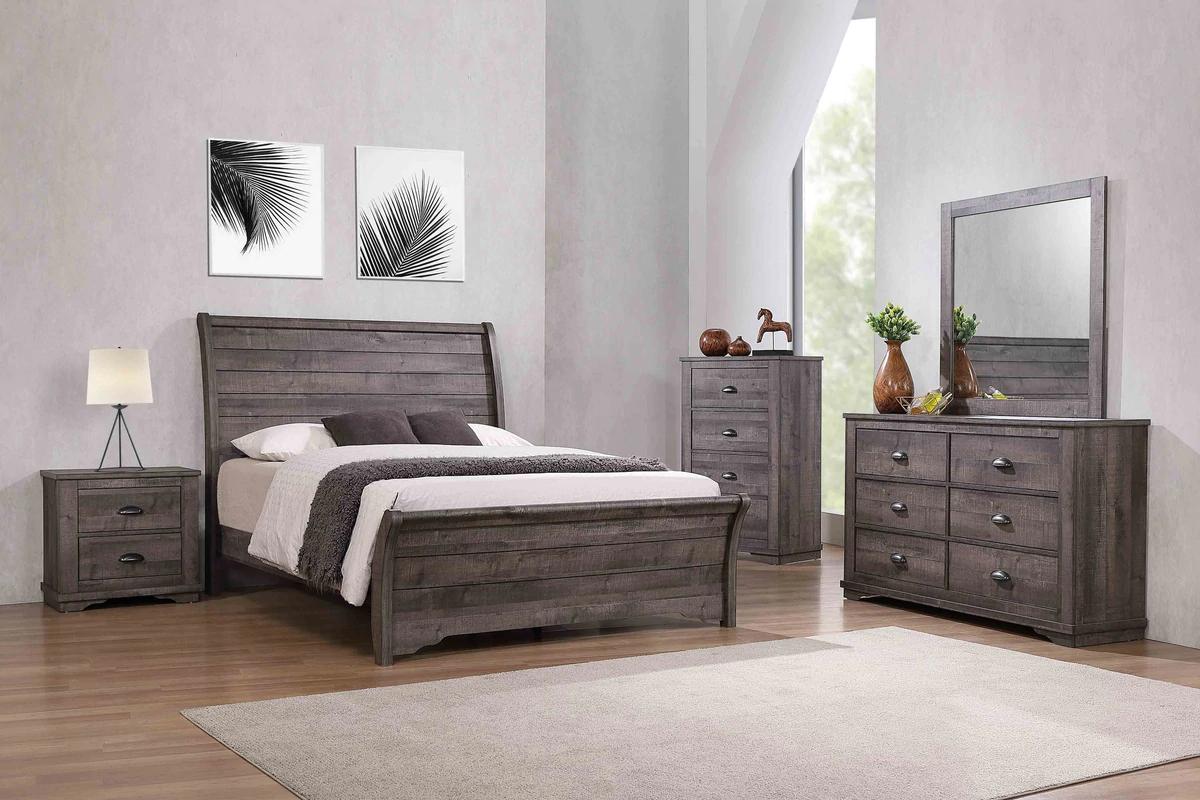 

    
Gray Panel Bedroom Set by Crown Mark Coralee B8100-K-Bed-5pcs
