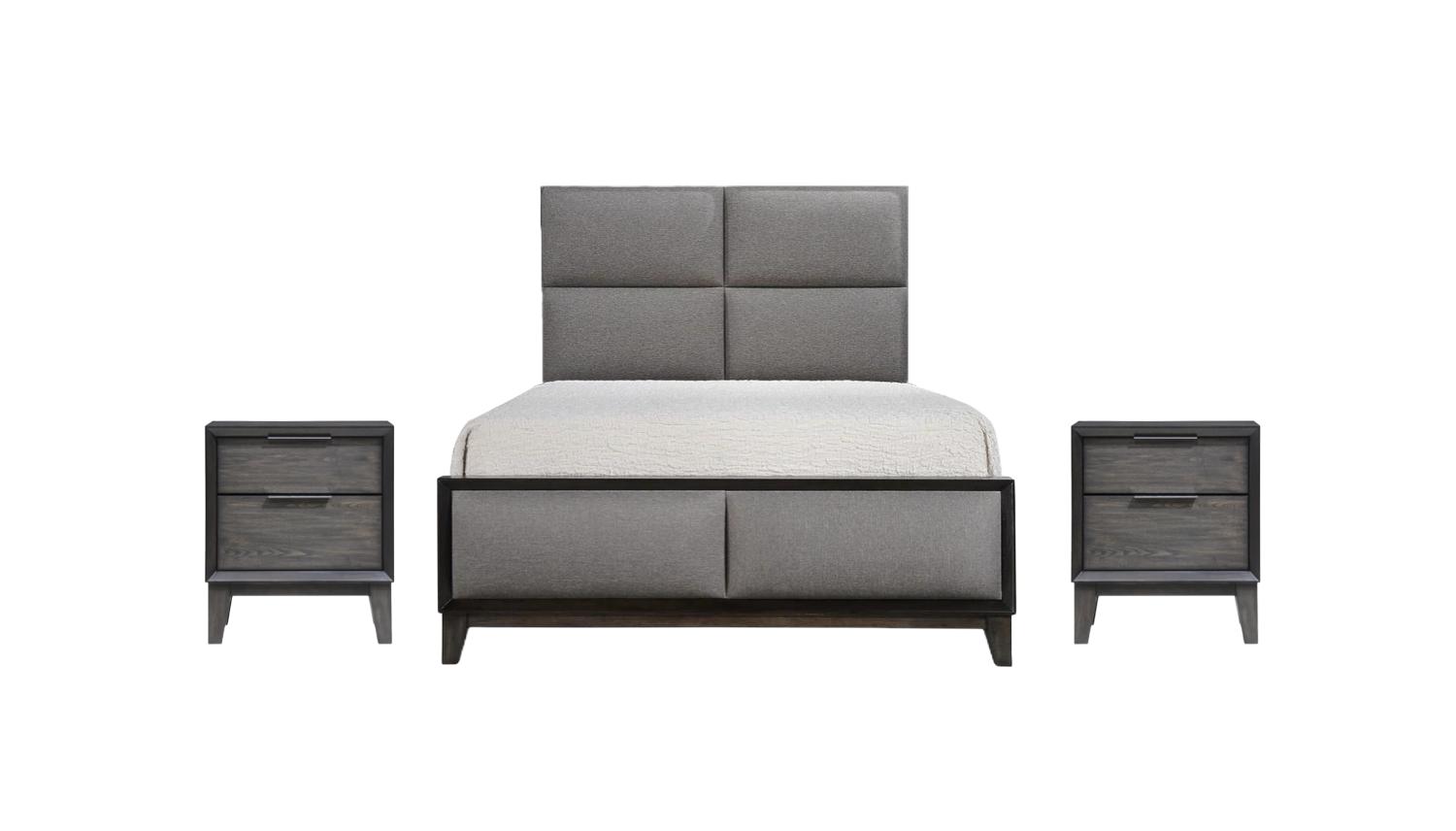 Modern Panel Bedroom Set Florian B6570-Q-Bed-3pcs in Gray Linen