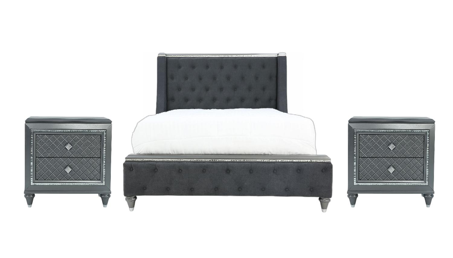 Modern, Classic Panel Bedroom Set Giovani B7900-K-Bed-3pcs in Gray Velvet