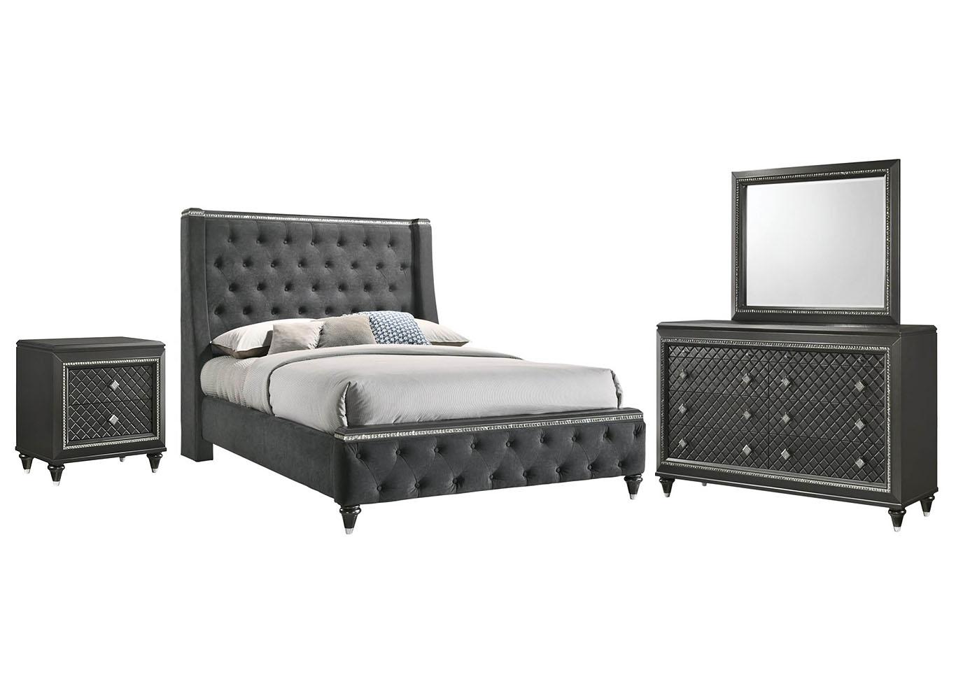 Modern, Classic Panel Bedroom Set Giovani B7900-Q-Bed-5pcs in Gray Velvet