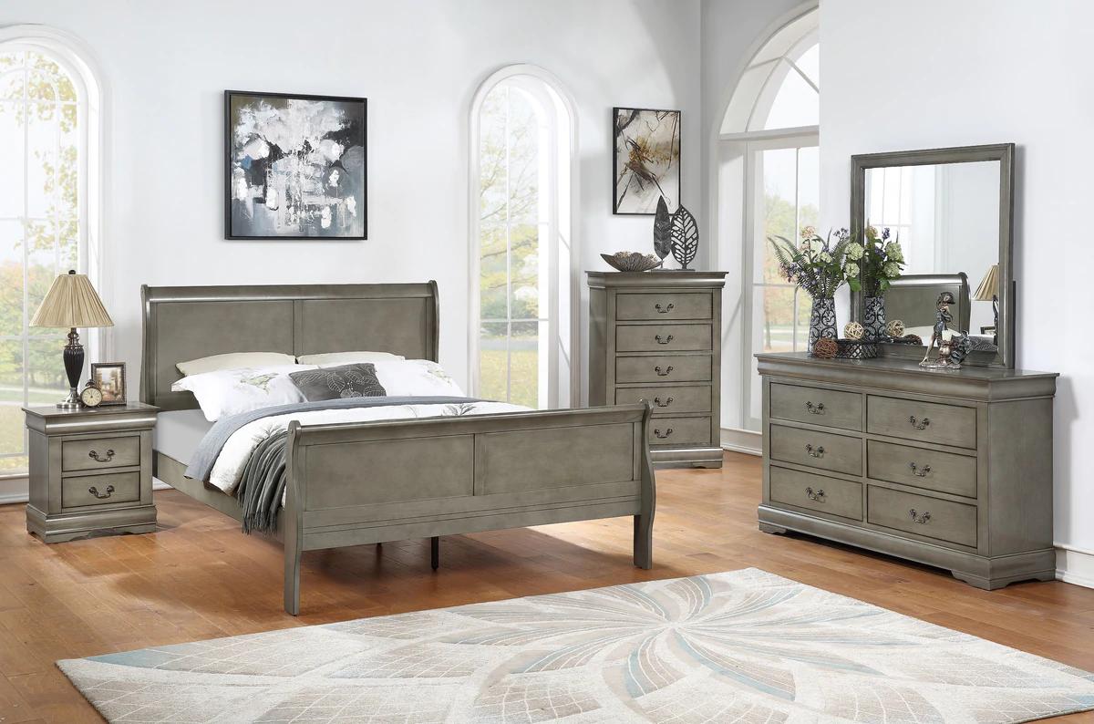 

    
Gray Panel Bedroom Set by Crown Mark Louis Philip B3550-K-Bed-6pcs
