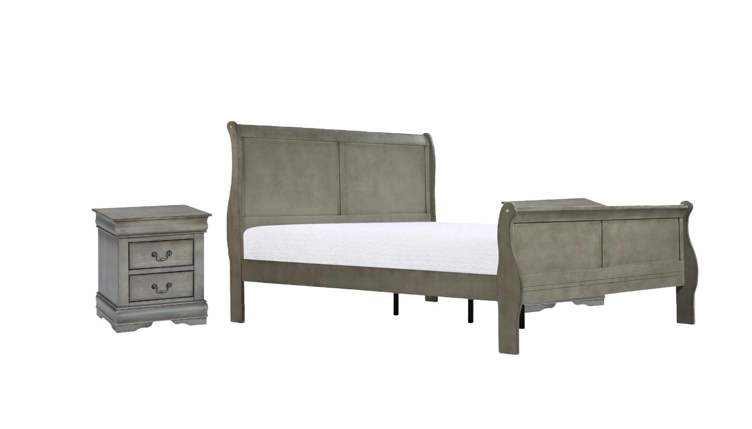 Contemporary, Simple Panel Bedroom Set Louis Philip B3550-Q-Bed-3pcs in Gray 