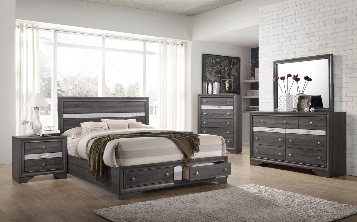 Modern Panel Bedroom Set Regata B4650-K-Bed-6pcs in Gray 