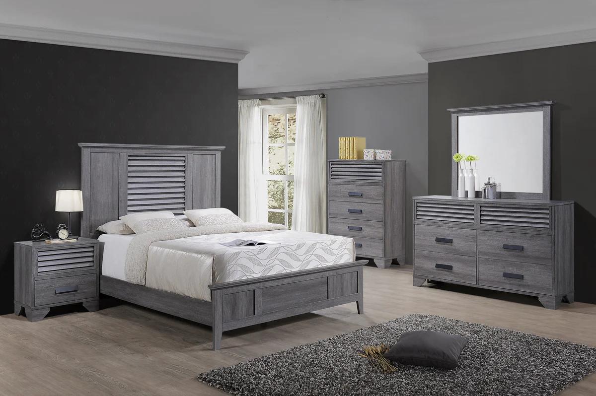 Transitional, Farmhouse Panel Bedroom Set Sarter B4760-K-Bed-5pcs in Gray 