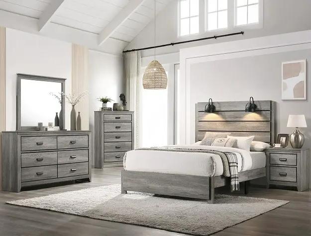 Traditional, Rustic Panel Bedroom Set Carter B6820-K-Bed-5pcs in Gray 