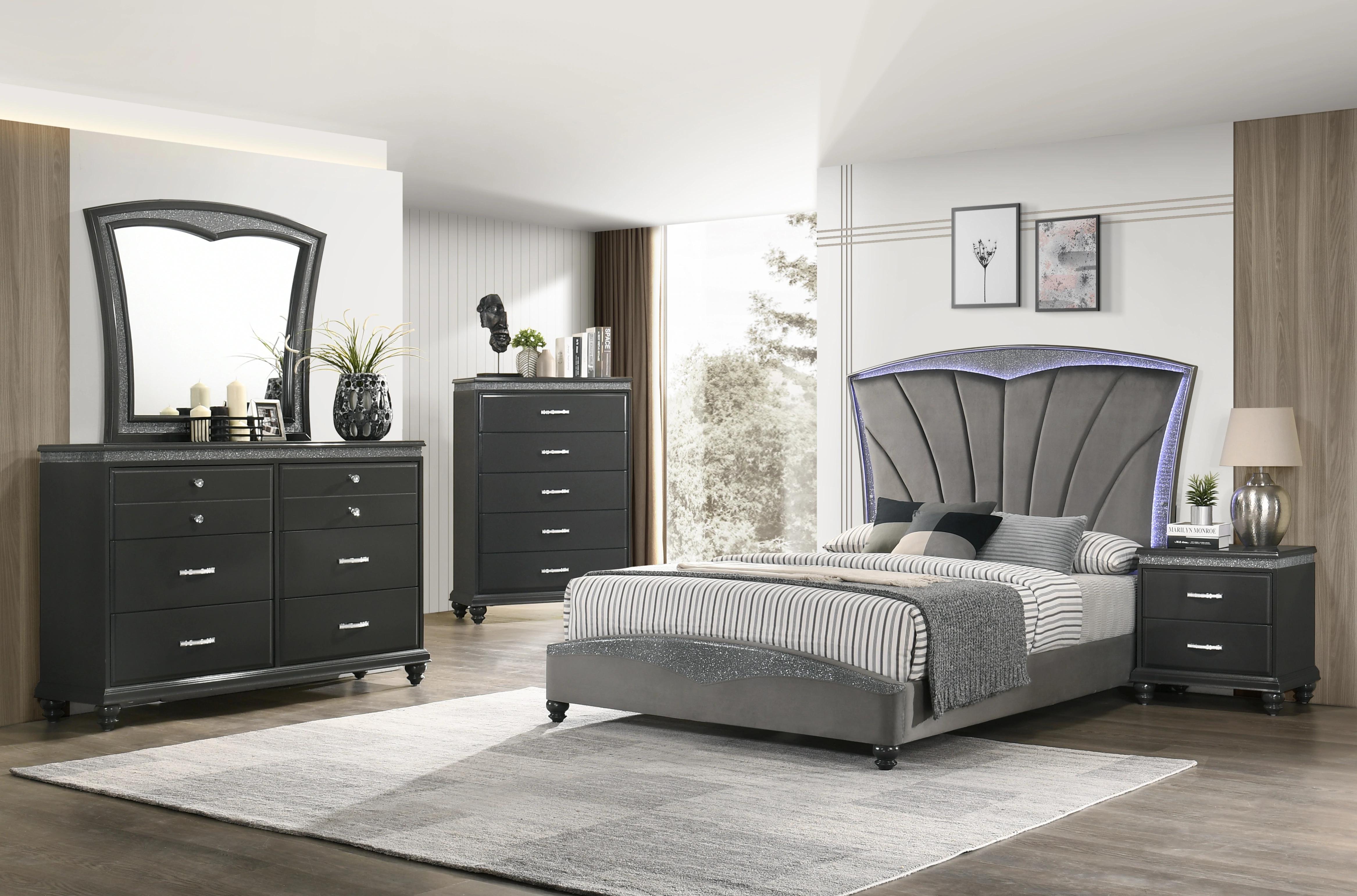 Modern Panel Bedroom Set Frampton B4790-Q-Bed-5pcs in Gray 