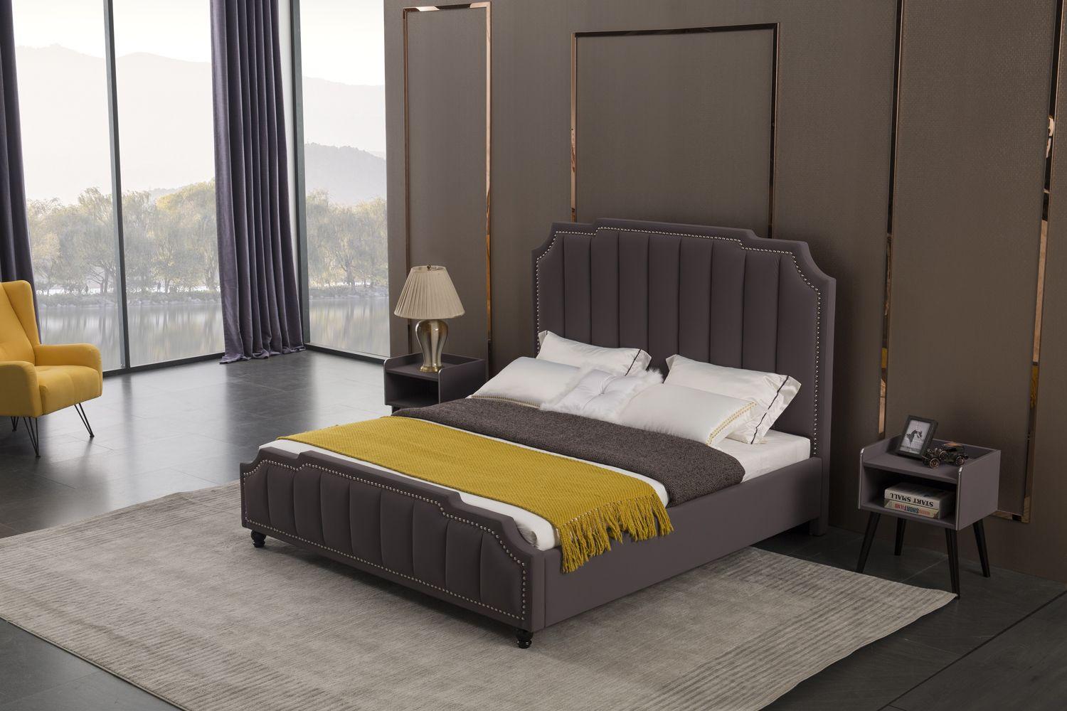 Contemporary, Modern Platform Bedroom Set B-D072-GP B-D072-GP-Q-Set-3 in Purple, Gray Fabric