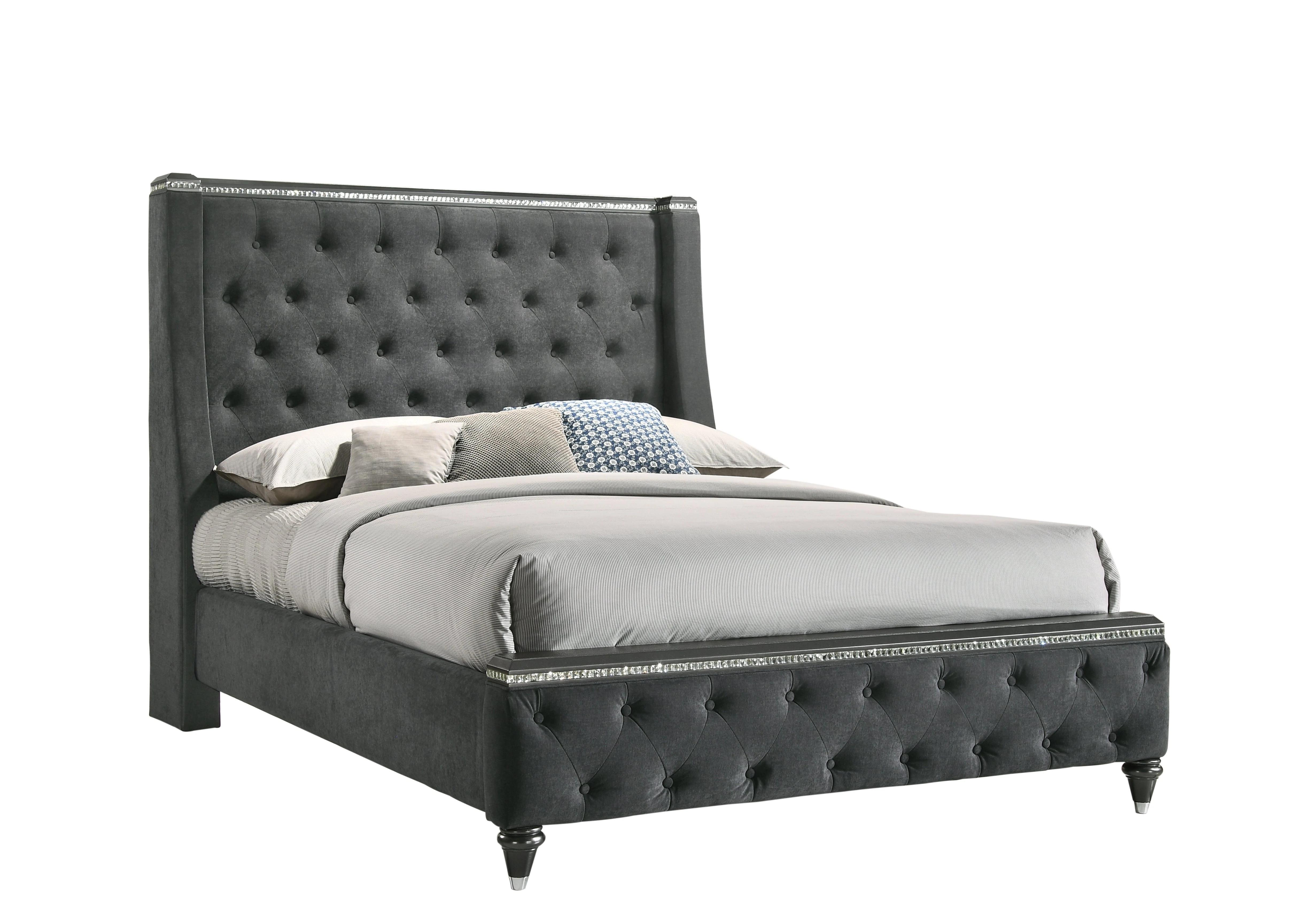 Modern, Classic Panel Bed Giovani B7900-Q-Bed in Gray Velvet