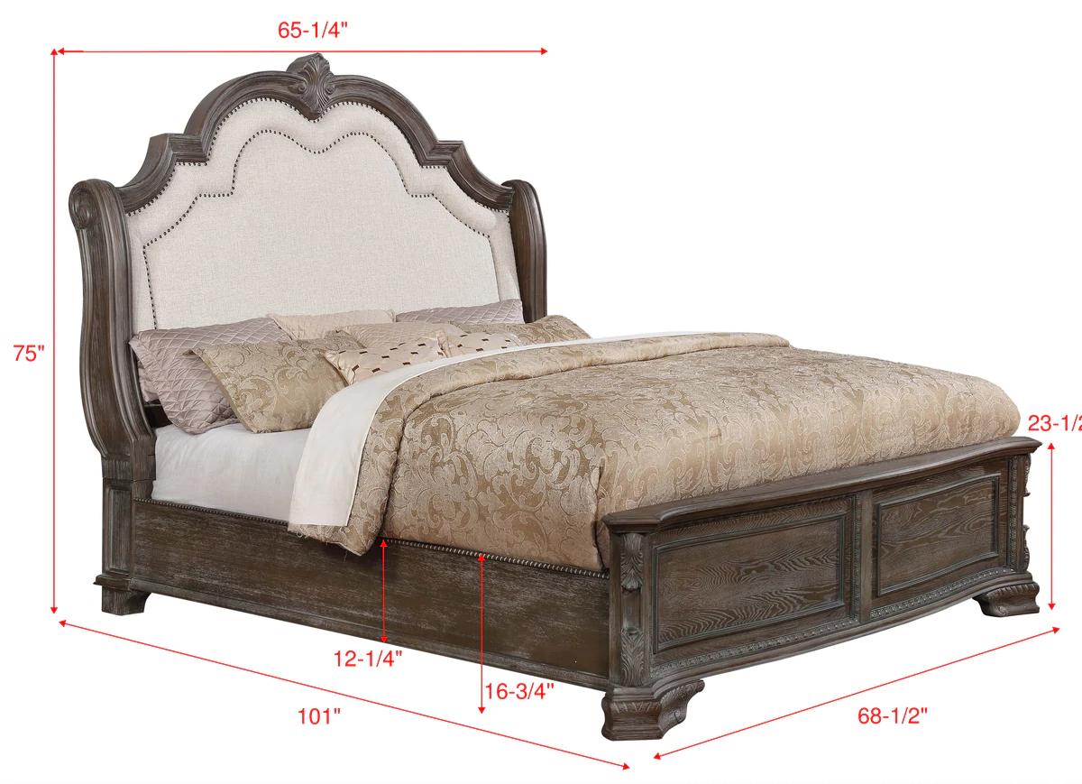 Classic, Vintage Panel Bed Sheffield B1120-Q-Bed in Gray Fabric