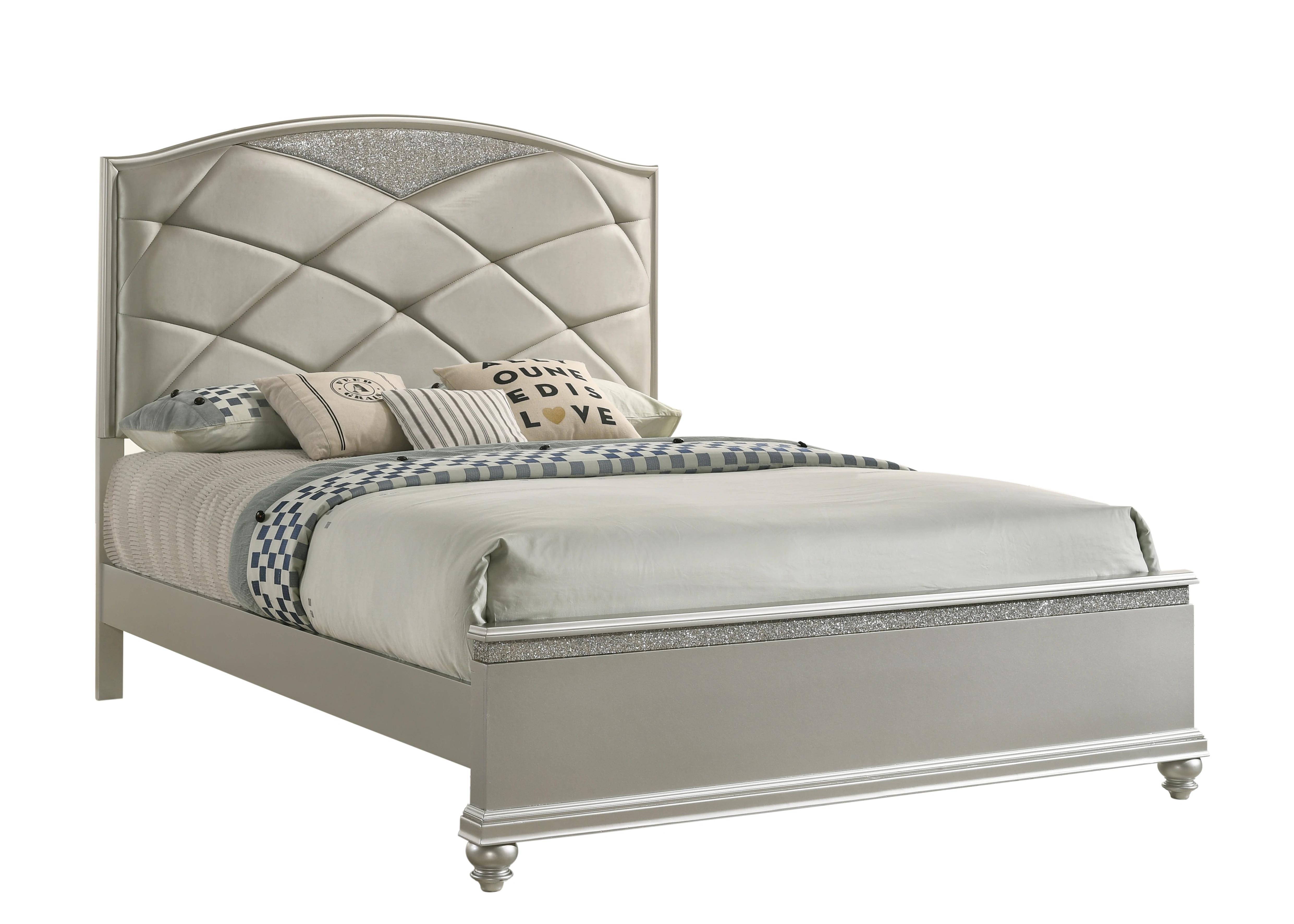 Modern Panel Bed Valiant B4780-Q-Bed in Silver 