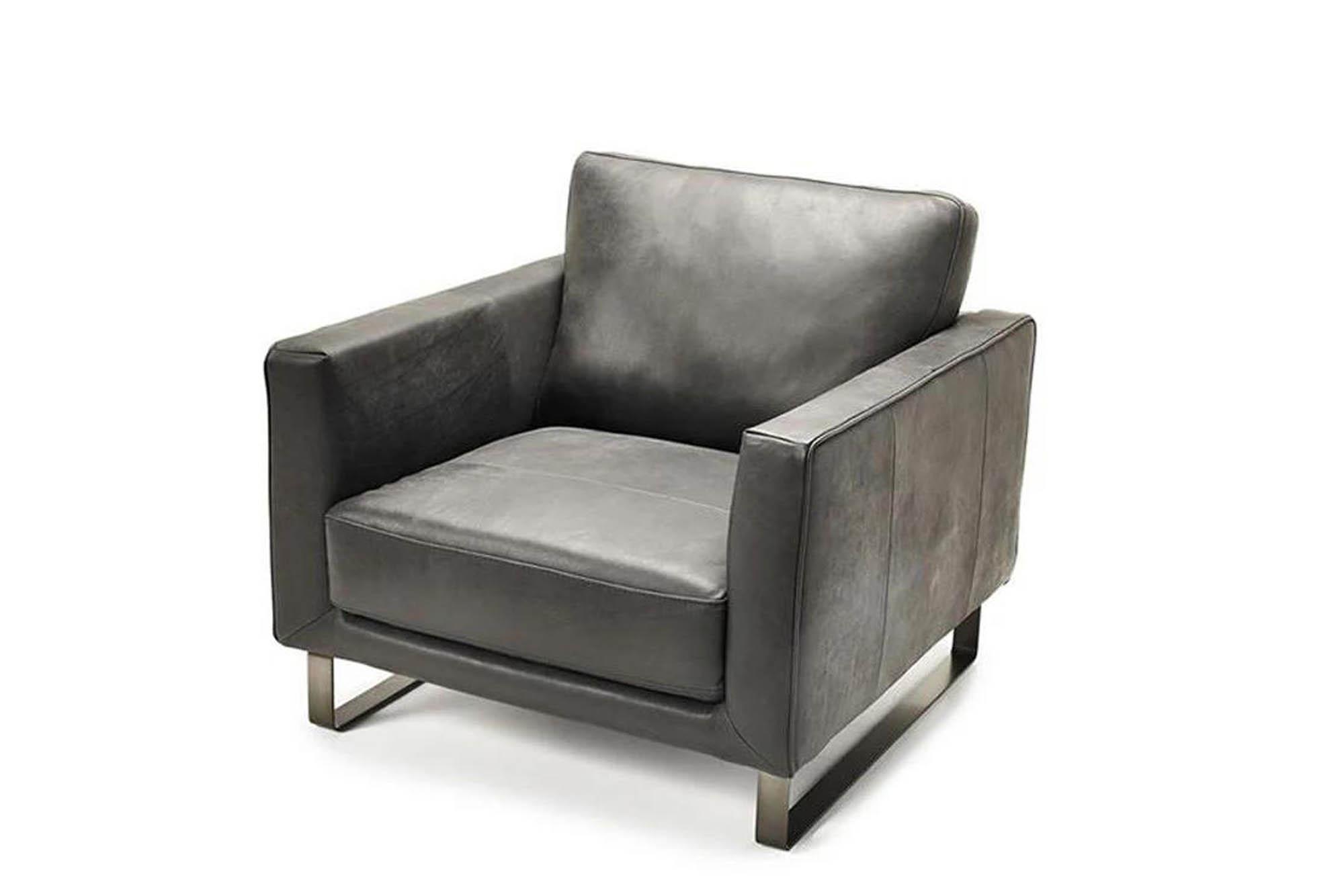 Contemporary Arm Chair FM90000GY-CH-PK FM90000GY-CH-PK in Gray Italian Leather