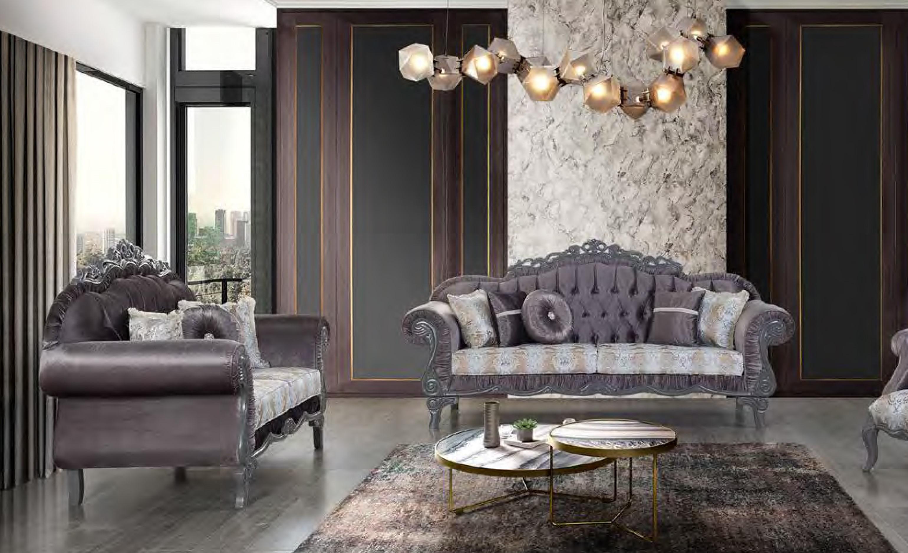 

    
Gray Satin & Floral Fabric Sofa Set 2Pcs Traditional Alpha Furniture Venice
