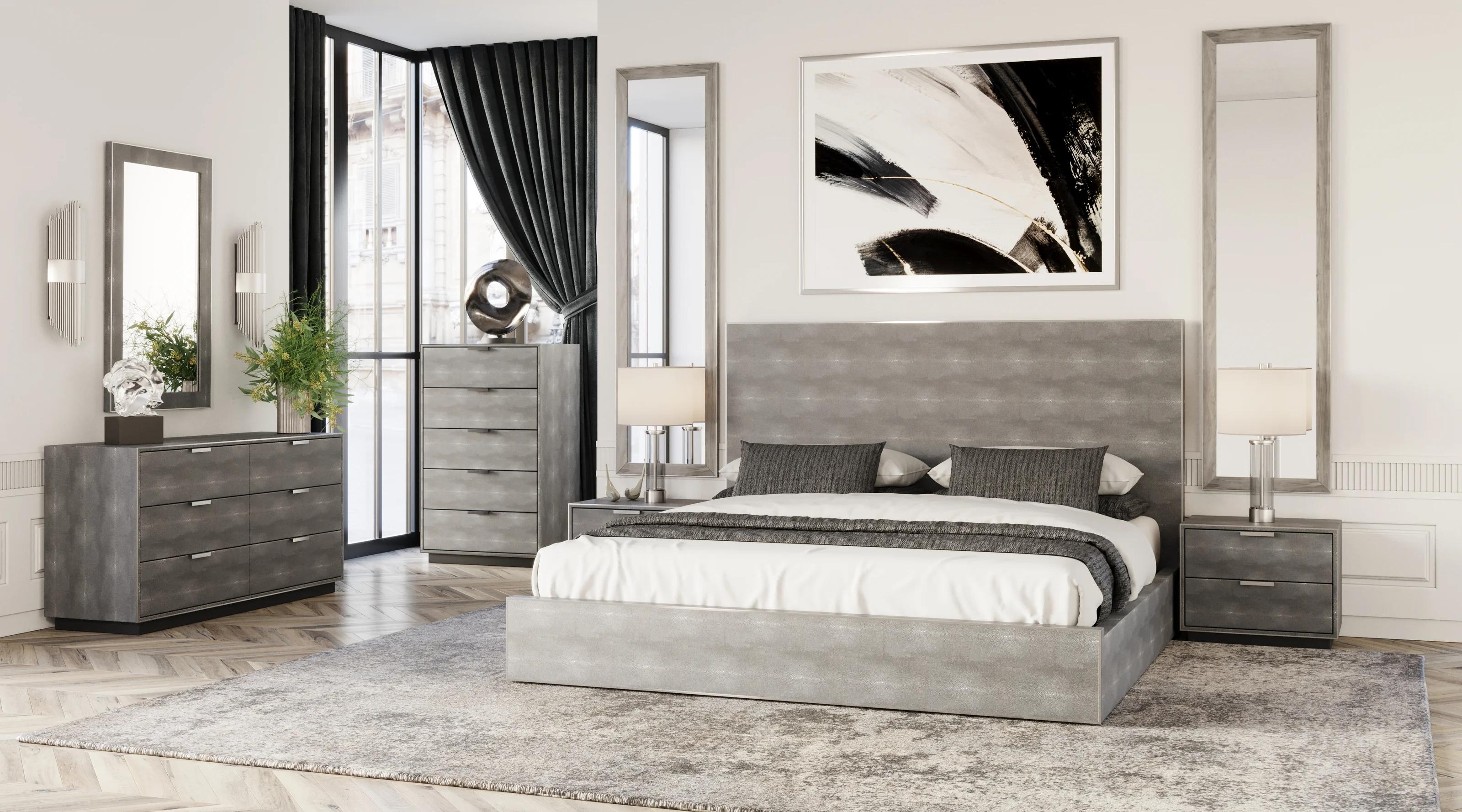 Contemporary, Modern Bedroom Set Dynasty VGVCBD2108-GRY-BED-EK-5pcs in Gray 