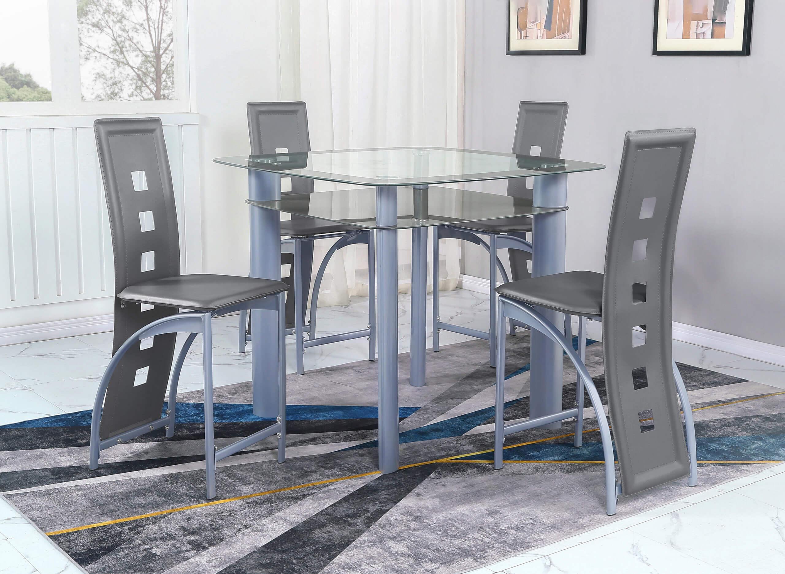 

    
Gray & Silver Glass Counter Dining Set by Crown Mark Echo 1771T-4242-5pcs

