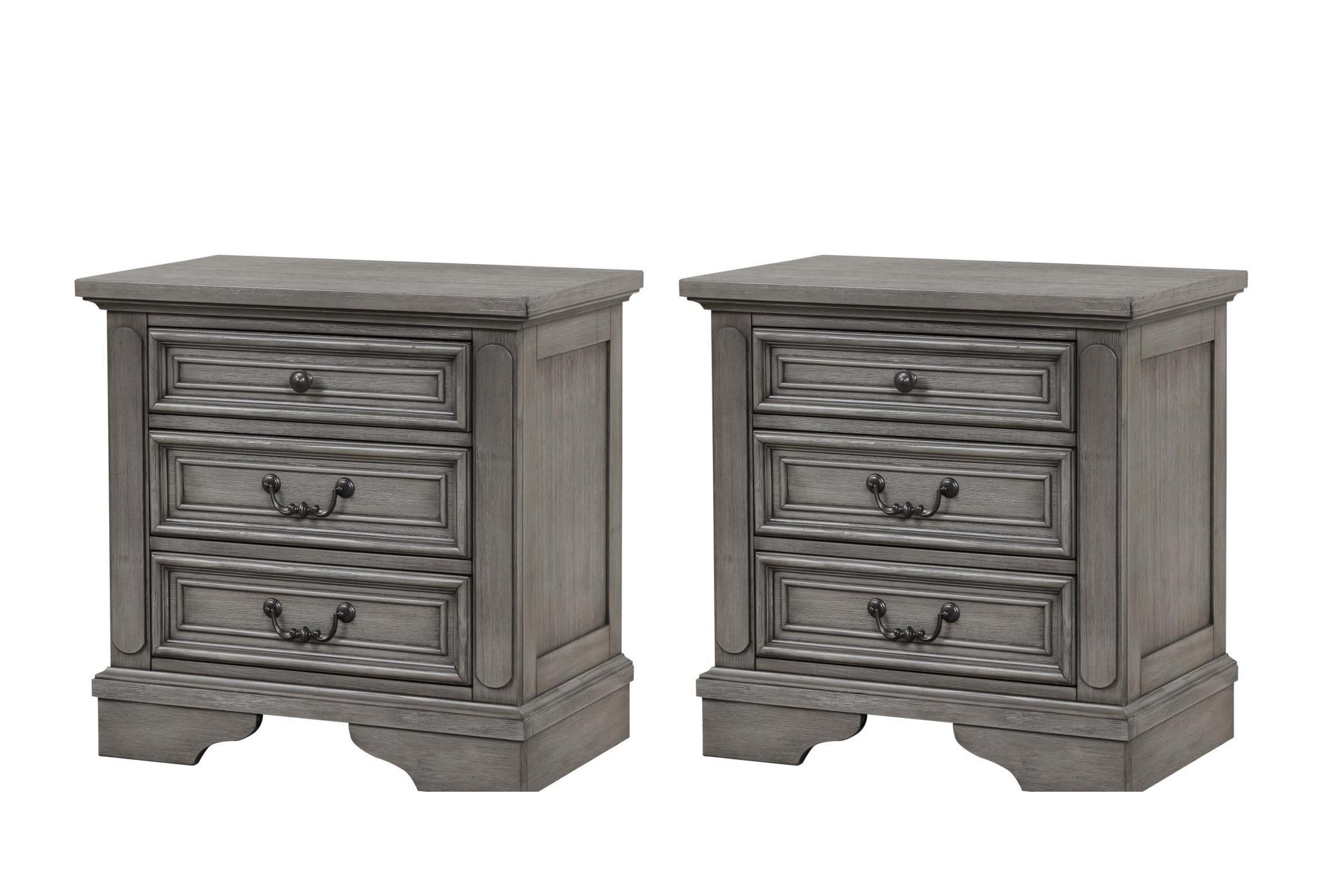 Classic, Traditional Nightstand Set GRACE-NS-Set GRACE-NS-Set-2 in Gray 