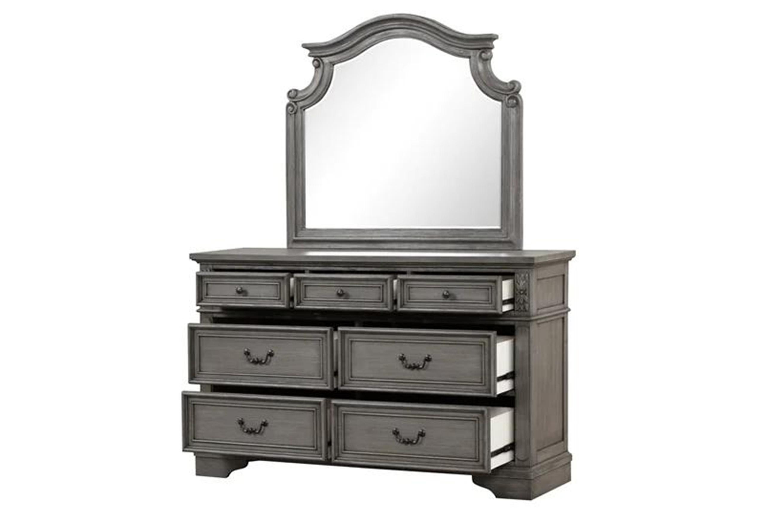 

    
Gray Solid Wood Dresser & Mirror Set 2Pcs GRACE Galaxy Home Traditional
