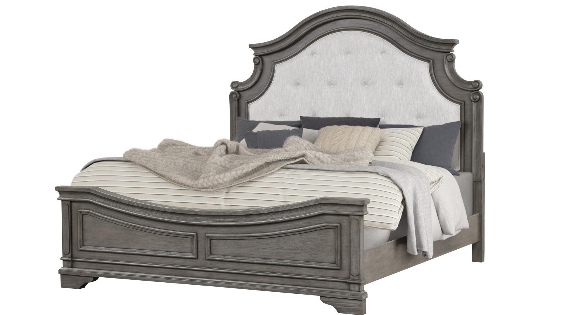 Classic, Traditional Platform Bed GRACE-EK-BED GRACE-EK-BED in Gray Fabric