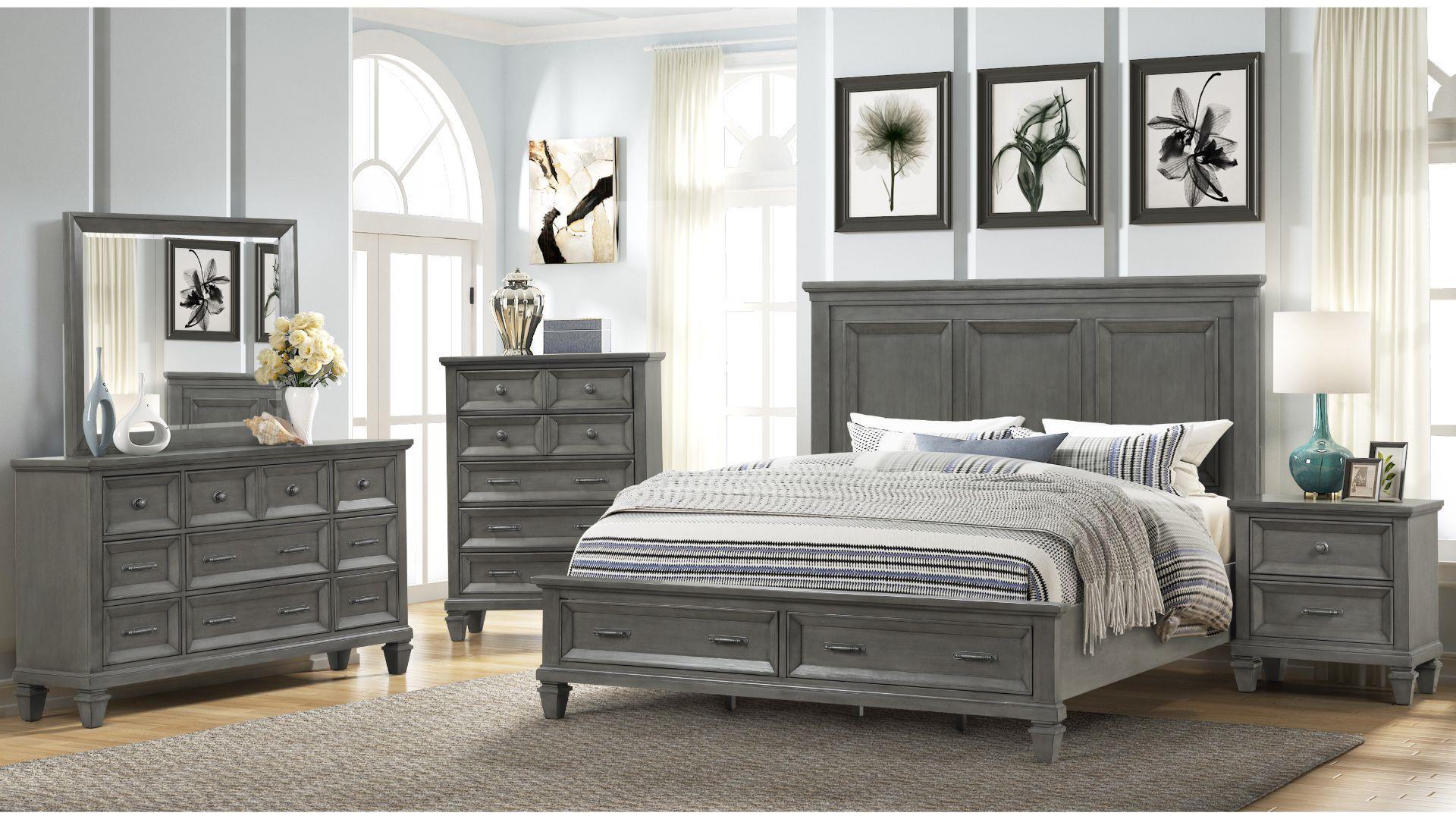 Classic, Traditional Storage Bedroom Set HAMILTON-GR-EK-BED-NDM-4PC HAMILTON-GR-EK-BED-NDM-4PC in Gray 