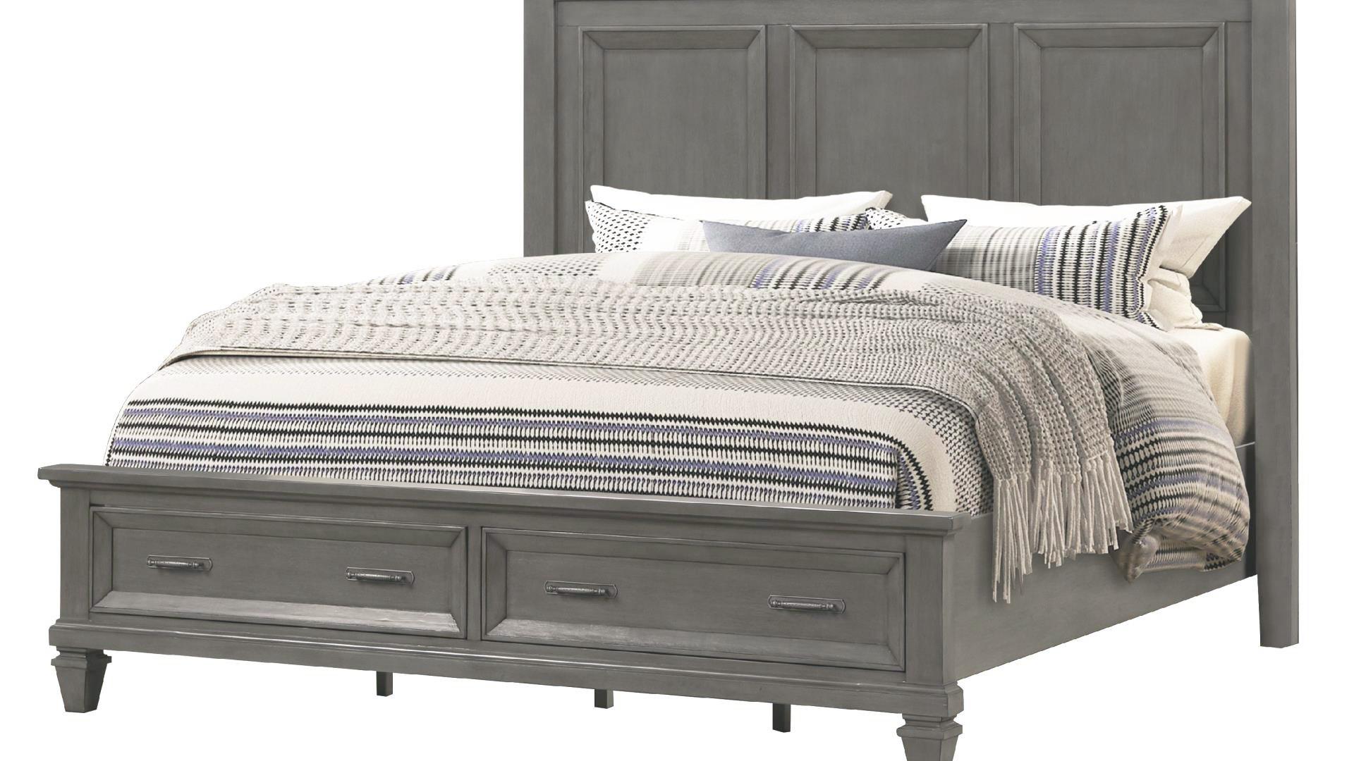 

    
Gray Solid Wood Storage King Bed HAMILTON Galaxy Home Classic Traditional
