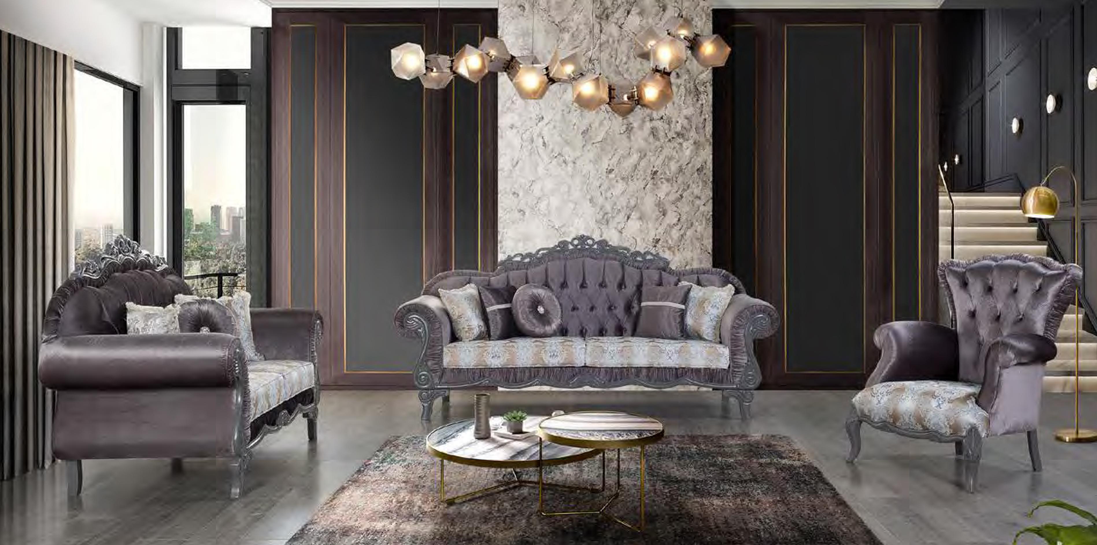 

    
Gray Satin & Floral Fabric Sofa Set 3Pcs Traditional Alpha Furniture Venice
