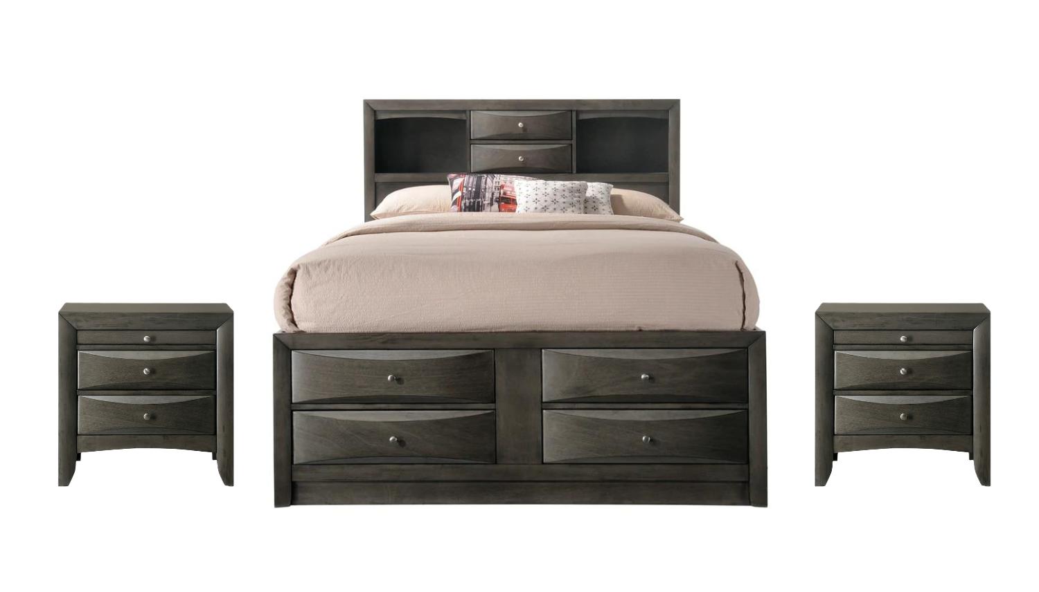 Contemporary, Transitional Storage Bedroom Set Emily B4275-Q-Bed-3pcs in Gray 