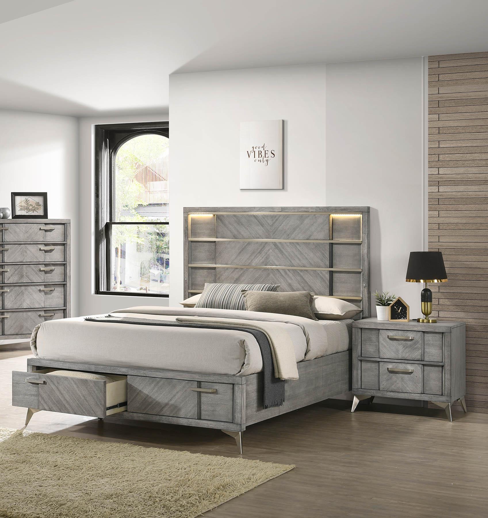 

    
Gray Storage King Bed Set 3Pcs ARIES 211-111 Bernards Modern Contemporary
