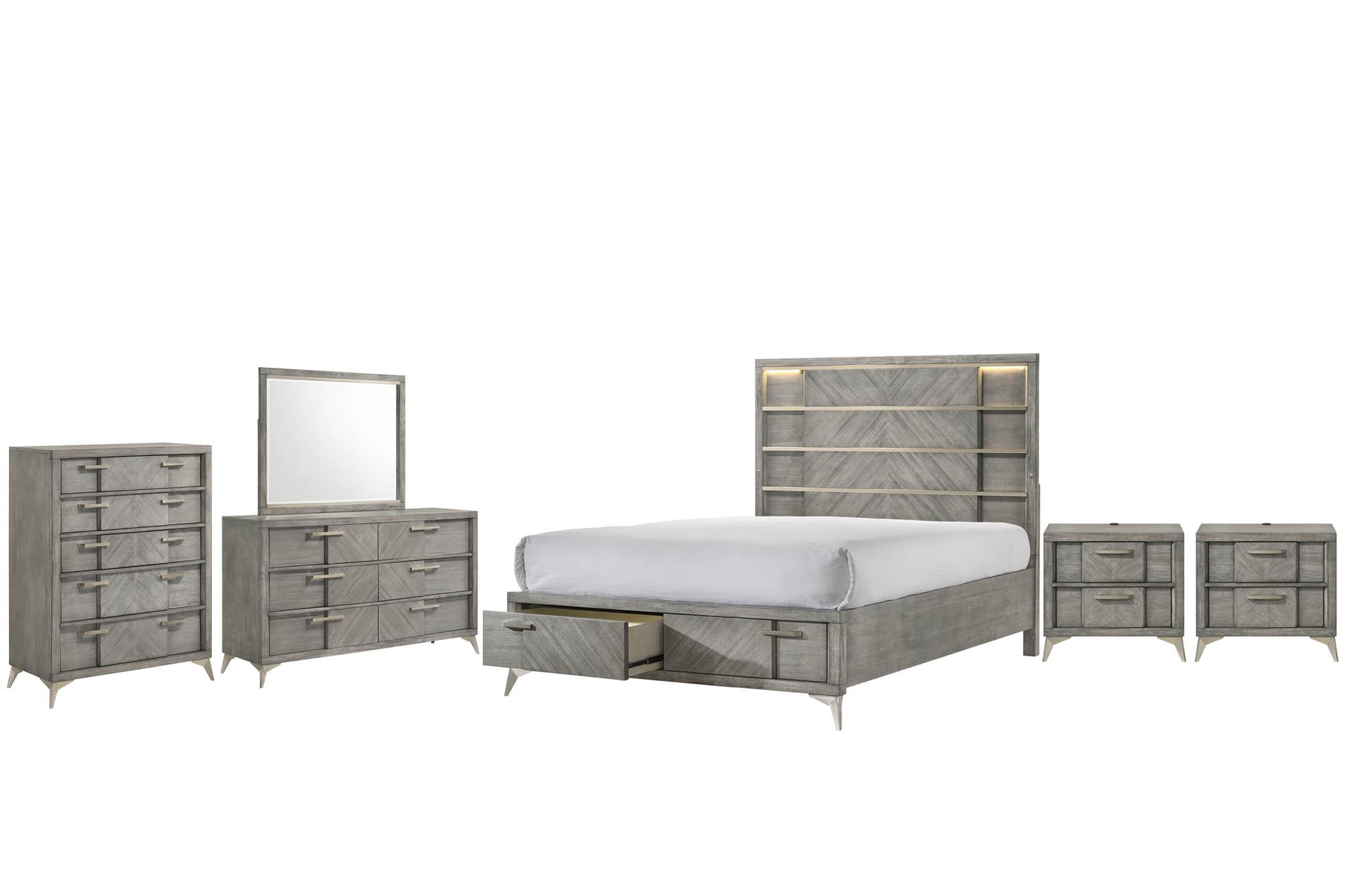 Contemporary, Modern Storage Bedroom Set ARIES 211-111-Set-6 211-111-2NDMC-6PC in Gray 