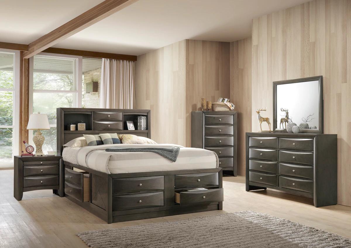 

    
Gray Storage Panel Bedroom Set by Crown Mark Emily B4275-K-Bed-6pcs
