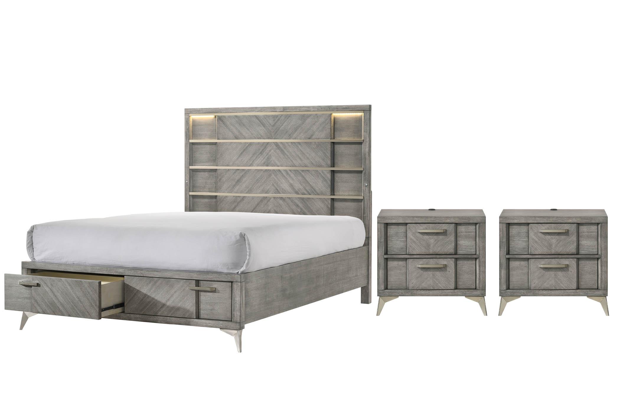 

    
Gray Storage Queen Bed Set 3Pcs ARIES 211-106 Bernards Modern Contemporary
