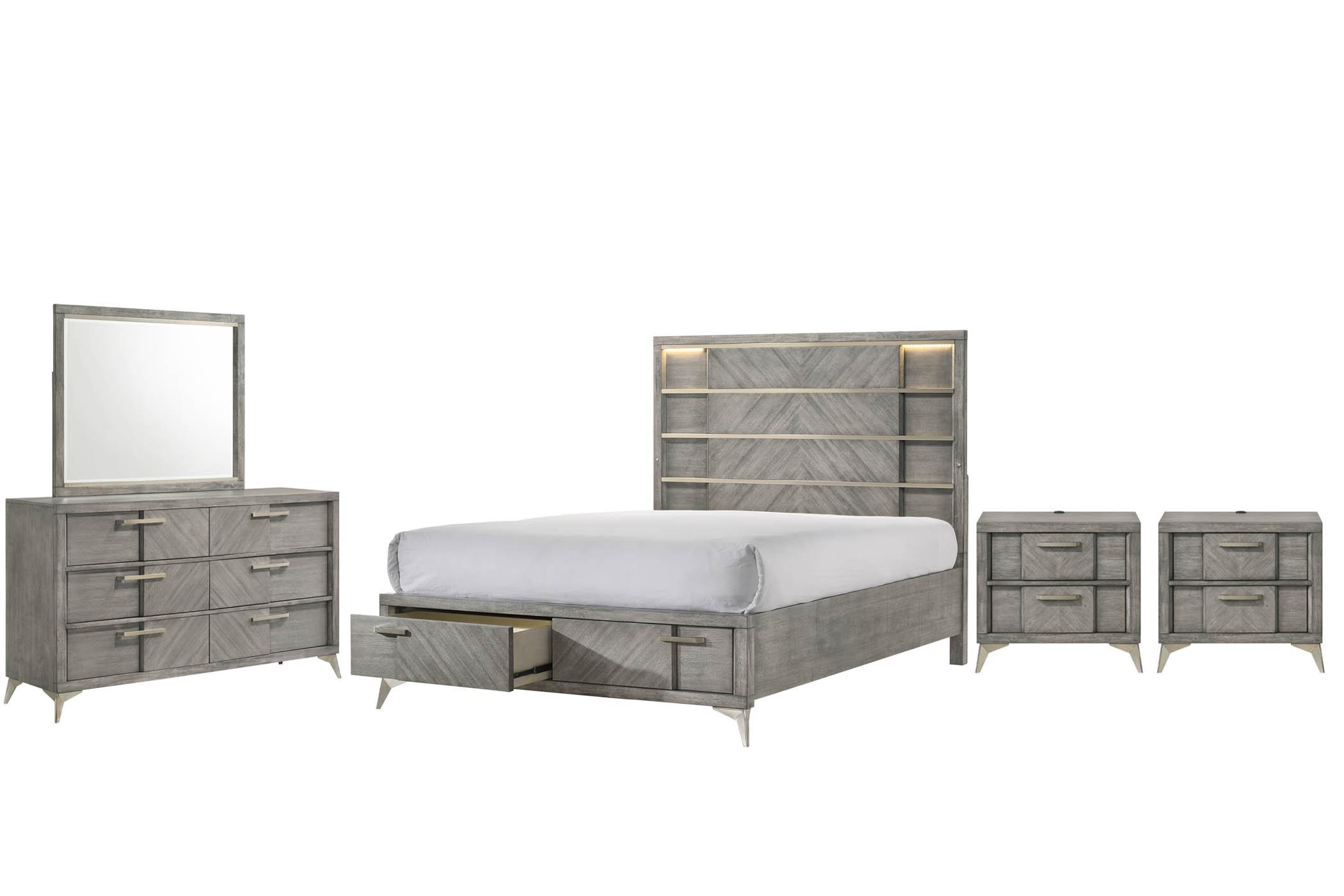 Contemporary, Modern Storage Bedroom Set ARIES 211-106-Set-5 211-106-2NDM-5PC in Gray 