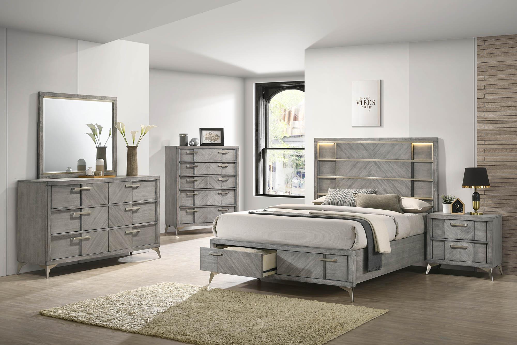 

    
Gray Storage Queen Bed Set 5Pcs ARIES 211-106 Bernards Modern Contemporary

