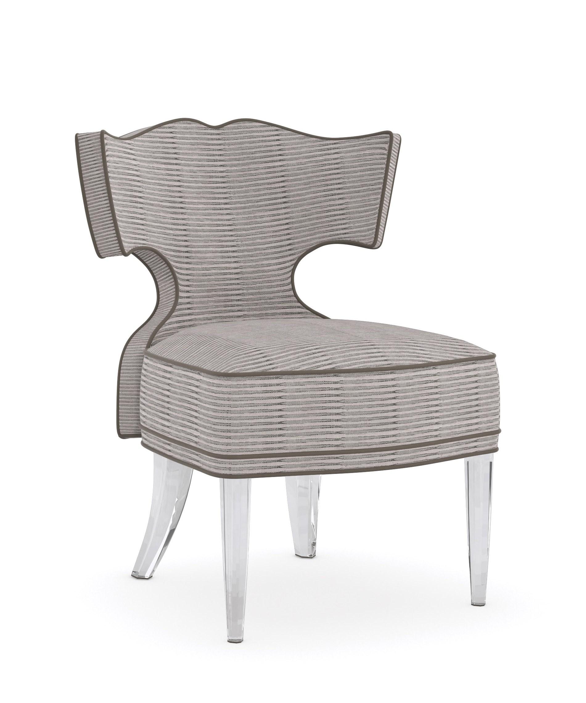 

    
Gray Stripe Fabric Acrylic Legs Accent Chair Set W/ End Table FACET-NATING by Caracole
