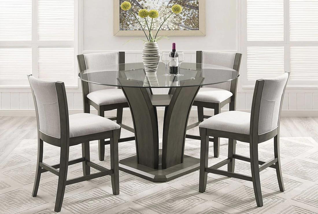 

    
Gray & Taupe Fabric Counter Dining Set by Crown Mark Camelia 1710GY-T-54-5pcs
