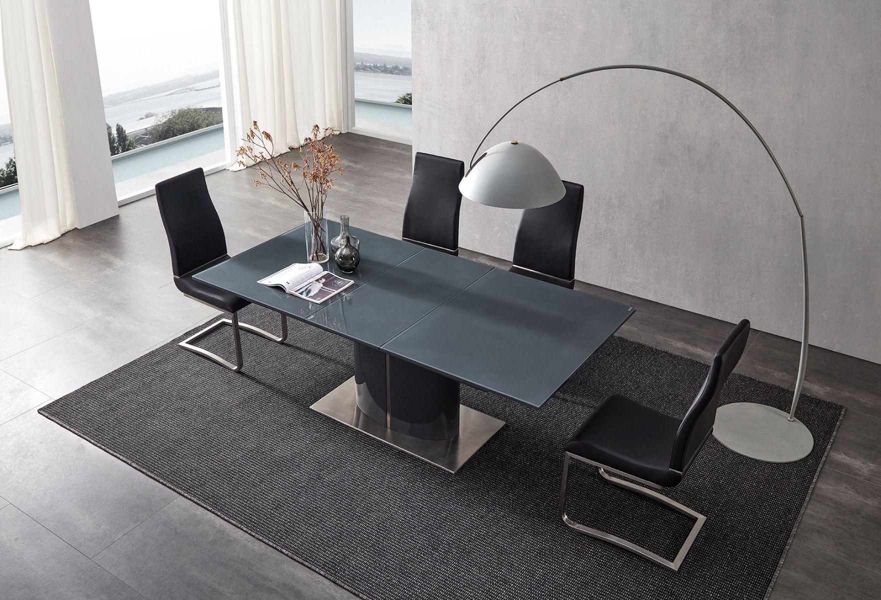 

    
Gray Tempered Glass Extendable Dining Table Set 7Pcs TL-1943E American Eagle Modern
