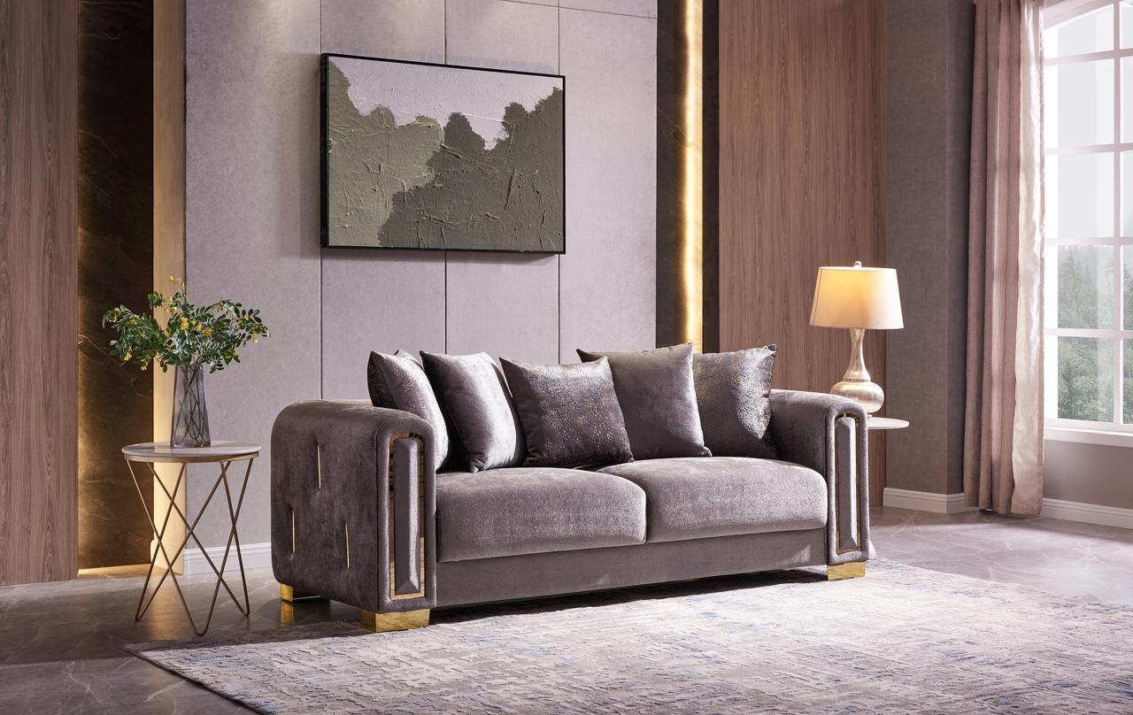 

    
Gray Thick Velvet Fabric 2Pc Living Room Set Impreza Galaxy Home Modern

