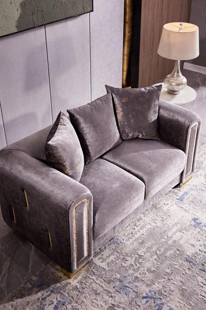 

    
 Order  Gray Thick Velvet Fabric 2Pc Living Room Set Impreza Galaxy Home Modern
