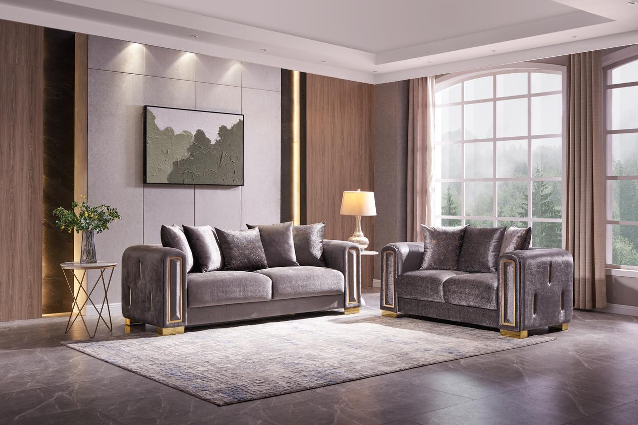 Contemporary, Modern Sofa Set Impreza Impreza-2PC in Gray Velvet